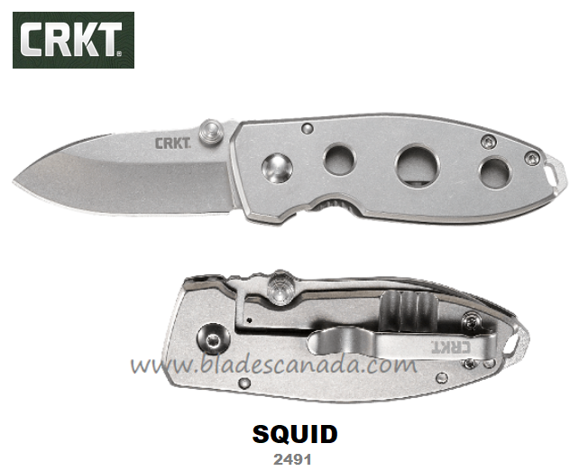 CRKT Squid Holey Framelock Folding Knife, Stainless Handle, CRKT2491